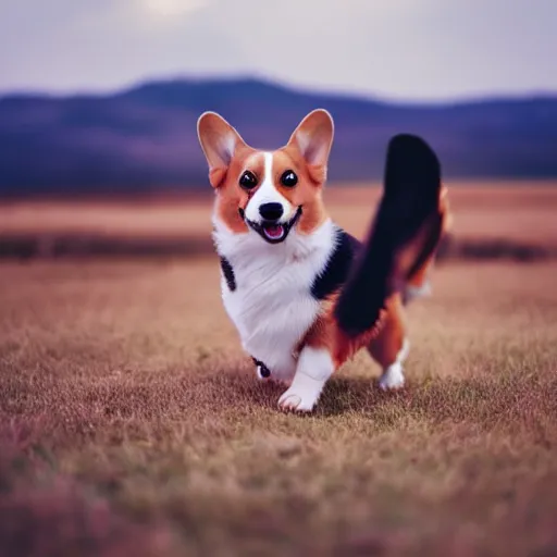 Prompt: corgi attaining [ angelic wings ]!!, [ flying like a superhero ]!! in the [ night sky ]!! where the stars are visibly perceptible, [ realistic photo ]!!, [ 4 k photorealism ]!!, trending on unsplash