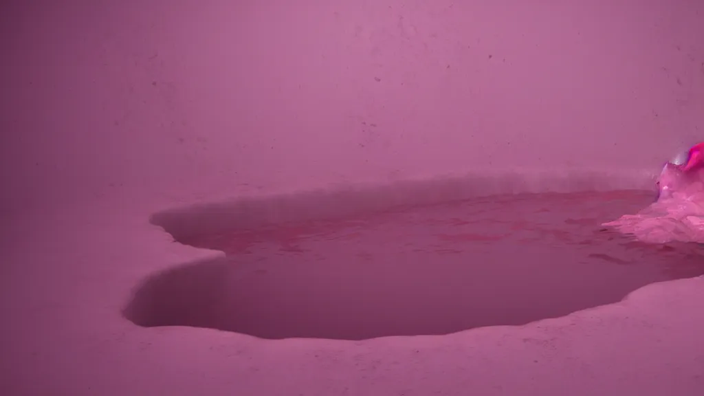 Prompt: a creature silhouette in a large vat of pink liquid, photorealistic, octane render 8 k uhd