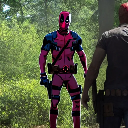 Image similar to deadpool in the walking dead 4 k detailed super realistic