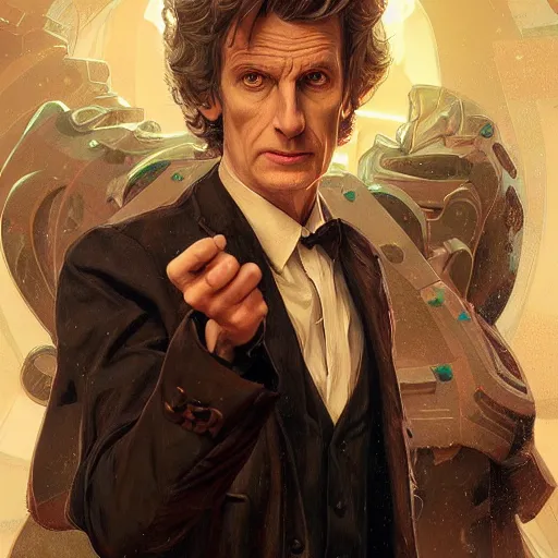 Prompt: Doctor Who, portrait, highly detailed, digital painting, artstation, concept art, sharp focus, illustration, art by artgerm and greg rutkowski and alphonse mucha