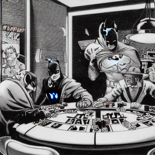 Image similar to batman playing poker and winning in a museum, photograph of, extremely detailed