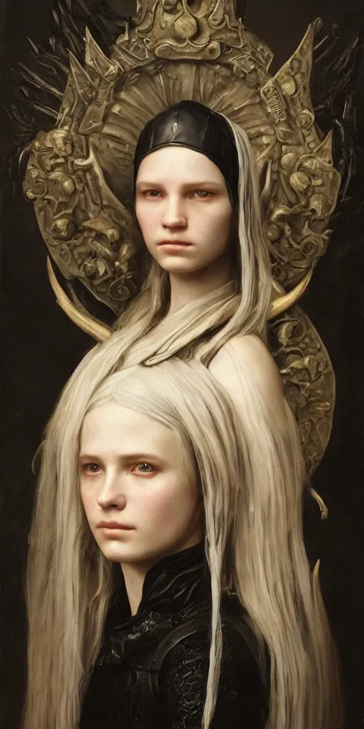 Image similar to the portrait of ( ( ( ( ( hunter schafer ) ) ) ) ) in black wax crown by roberto ferri, fantasy, witcher, very detailed oil painting, masterpiece, 8 k