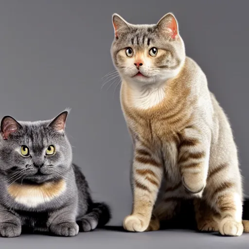 Prompt: a Scottish Fold cat and a British Short cat . both cats are grey. comic, black and white, by Jim Davis