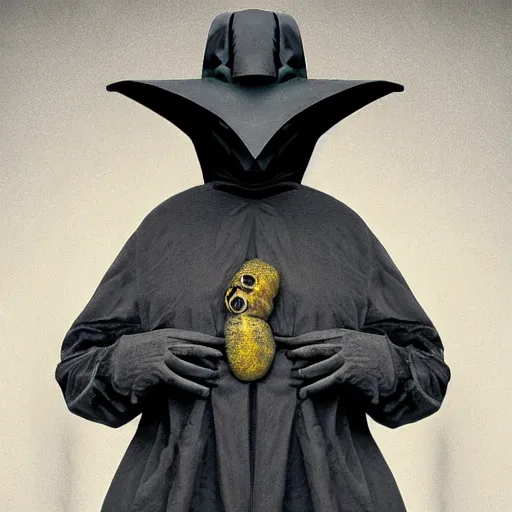 Prompt: plague doctor in his larval form. extremely lush lifelike detail. award - winning digital art by ansel adams, alan lowmax, steichen. surreal scientific photoillustration, artstation, shutterstock polycount contest winner, biomorphic. child larva plague doctor