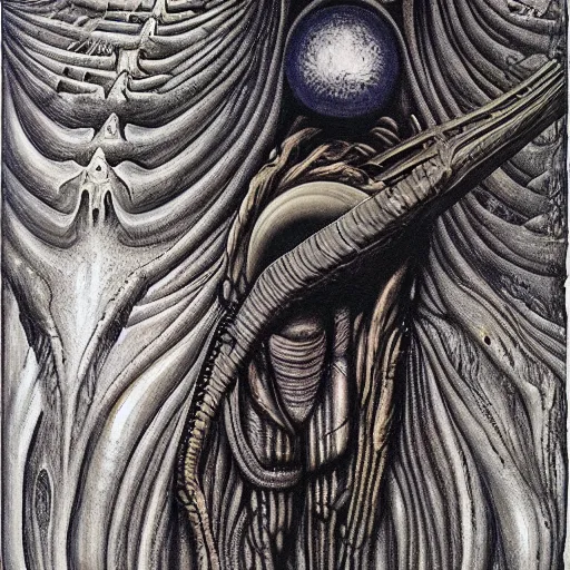 Image similar to Liminal space in outer space by H. R. Giger