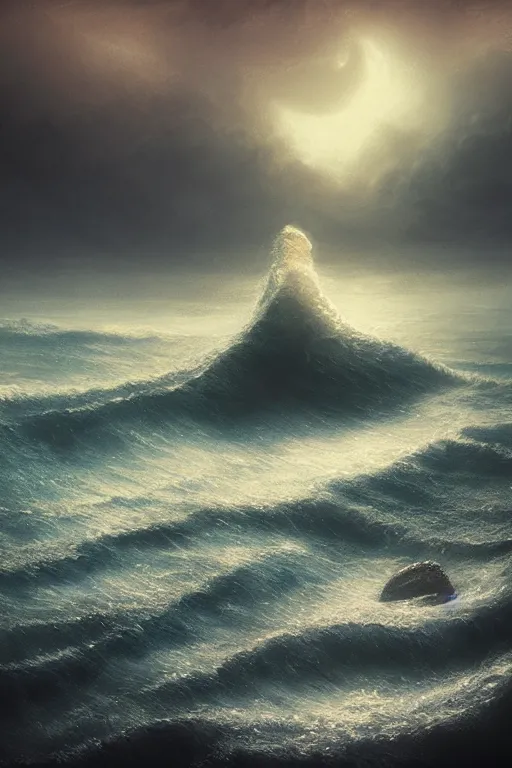 Prompt: digital matte fantasy dreamy seascape rocks waves moonlight, artstation, behance, 8 k by alexander jansson