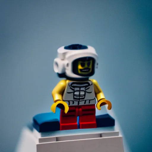 Image similar to closeup shot of lego astronaut standing on a pyramid ( eos 5 ds r, iso 1 0 0, f / 8, 1 / 1 2 5, 8 4 mm, postprocessed, bokeh )