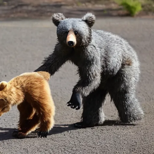 Image similar to cute robot chases bear with stick