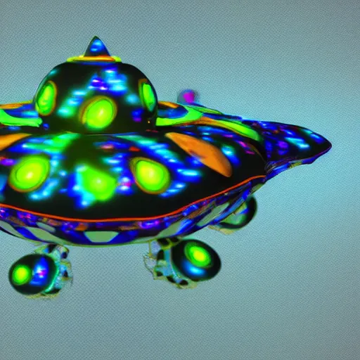 Prompt: a super trippy spaceship. the spaceship is being piloted by an advanced hyperintelligent descendant of ladybugs. ue 5 render.