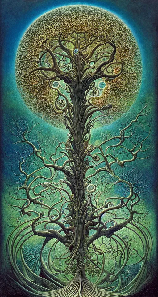 Image similar to tree of life by roger dean and andrew ferez, art forms of nature by ernst haeckel, divine chaos engine, symbolist, visionary, art nouveau, botanical fractal structures, organic, detailed, realistic, surreality