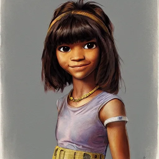 Prompt: portrait of zendaya as dora the explorer, by jean - baptiste monge