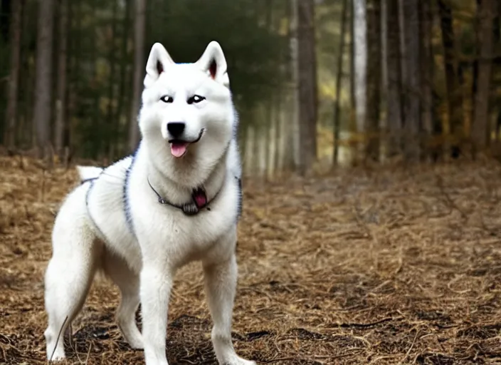 Image similar to film still of an anthropomorphic standing upright man dog white vested husky!!!!!! in a white vest wearing a white vest!!!!! in the new sci - fi movie, 8 k