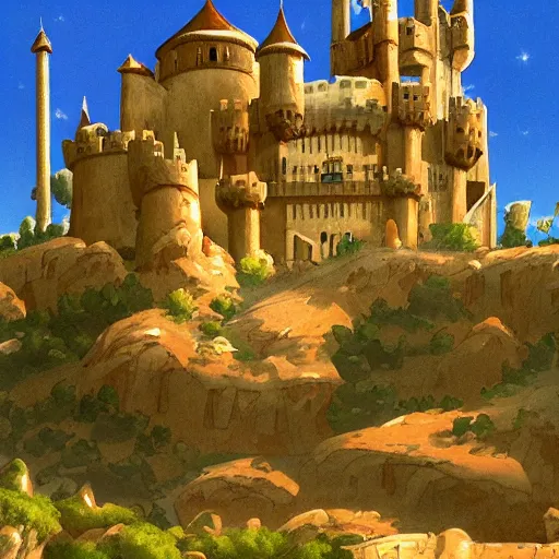 Prompt: A castle in the middle of the desert, anime