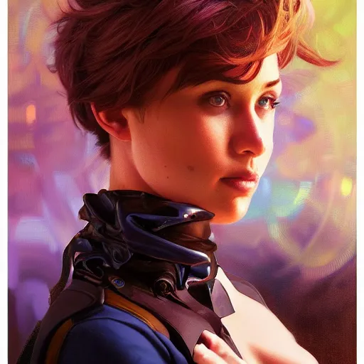 Image similar to hyperrealistic oil painting of electric hero, cute - fine - face, pretty face, oil slick hair, realistic shaded perfect face, extremely fine details, realistic shaded lighting, dynamic background, 8 k ultra realistic, highly detailed, art by christopher balaskas, alphonse mucha, craig mullins, ultra detailed