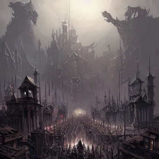 Image similar to a hoard of the dead about to take over a city, ultra detailed, fantasy illustration, by greg rutkowski