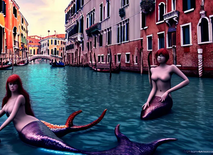 Image similar to mermaids in venice, highly detailed, 4 k, hdr, award - winning, octane render, artstation