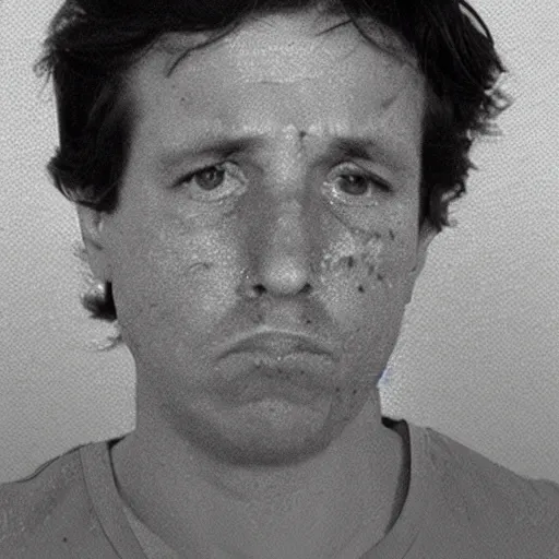 Image similar to black and white, mugshot, tucker carlson, crying like a baby