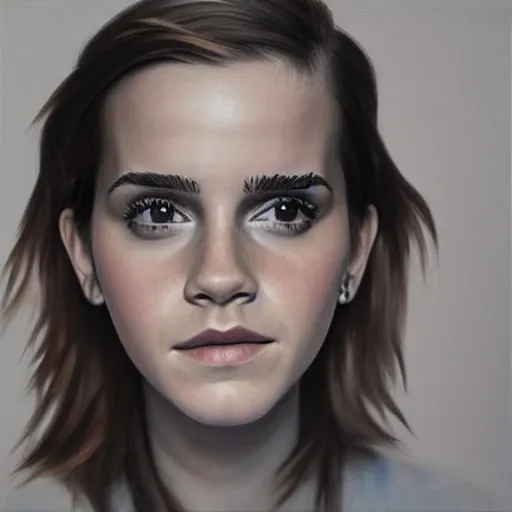 Image similar to “ a realistic painting of emma watson portrait viewed through a fun house mirror, unreal engine, trending on artstation, melting ”