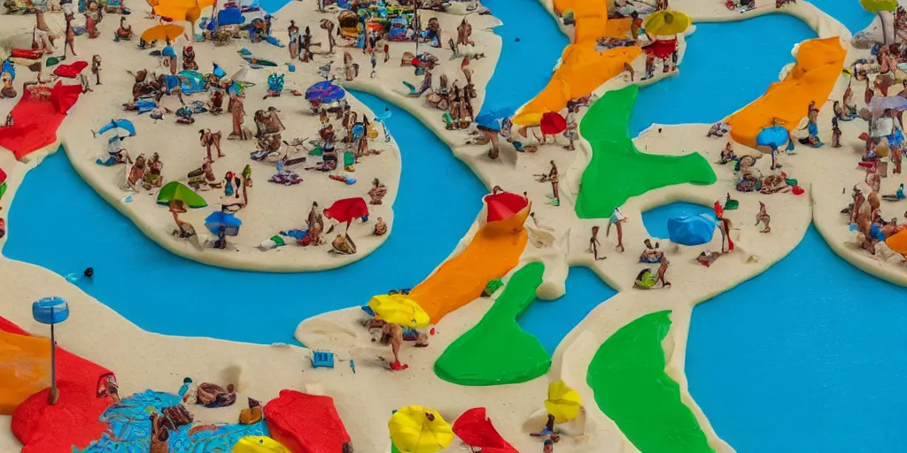 Prompt: perfect replica of Tel-Aviv beach made from playdough, high-detaild, playdough art, 4K UHD image