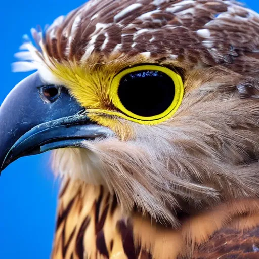 Image similar to scenic photo of a bird of prey, covered in feathers. focus on the beak. intricate eyes. extremely large wings. extreme detail, hyperrealistic photo