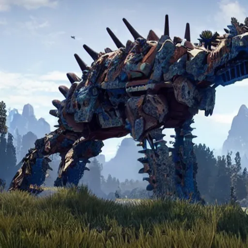 Prompt: photo of a robot stegosaurus from horizon zero dawn