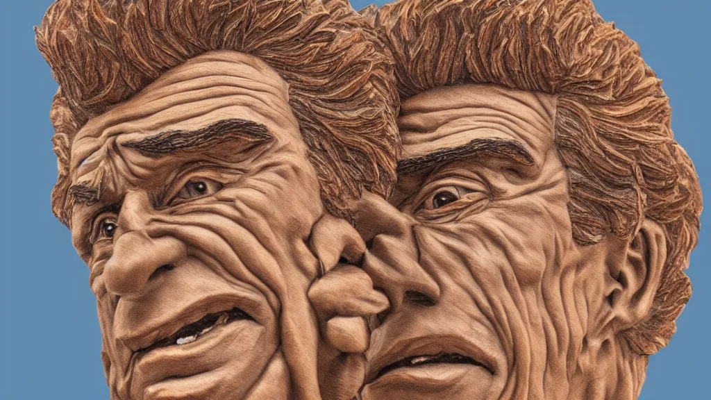 Prompt: a highly detailed, realistic wood carving of Cosmo Kramer, intricate, 8k highly professionally detailed, HDR