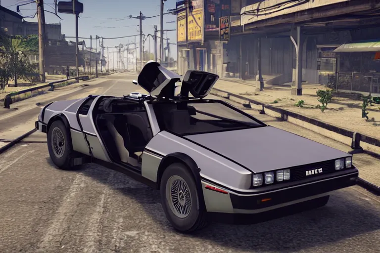 Image similar to 1 9 2 2 delorean by grand theft auto v, by red dead redemption 2, by cyberpunk 2 0 7 7