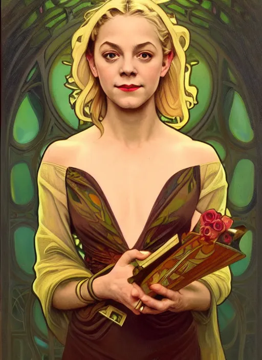 Prompt: oil portrait of sabrina spellman, intricate, elegant, highly detailed, lighting, painting, artstation, smooth, illustration, art by greg rutowski and alphonse mucha