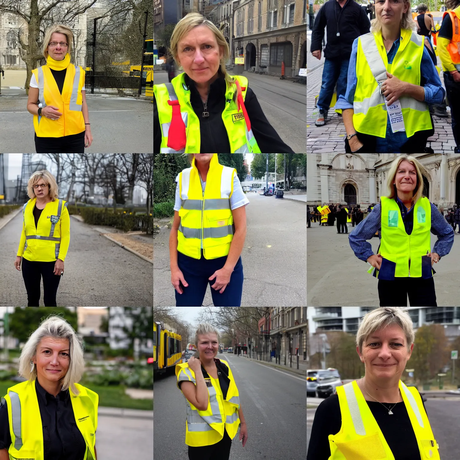 Prompt: valerie pecresse wearing a yellow safety vest protesting