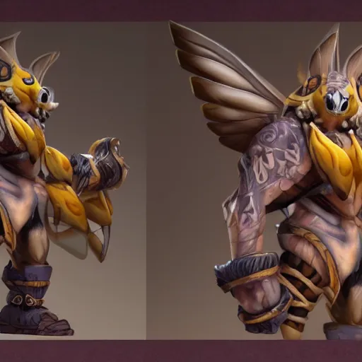 Image similar to legue of legend character Sejuani's Hog, but in a bee skin with bee wings, 3d graphics, octane rendered