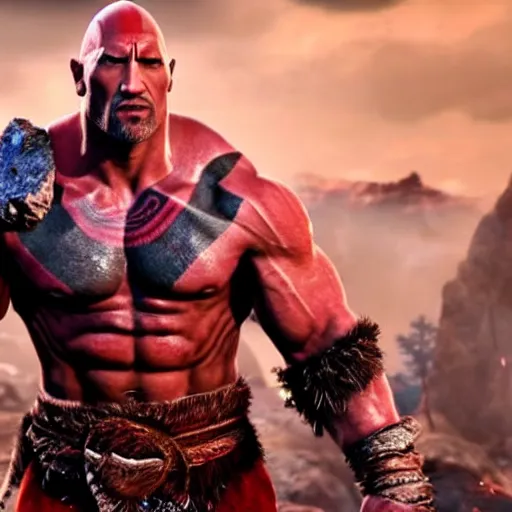 Image similar to dwayne the rock johnson in the God of War game