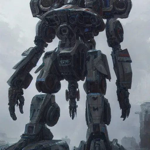 Prompt: a full length portrait of a giant autonomous polished steel battle mecha, a moody sci - fi painting by grosnez and juan pablo roldan, trending on artstation, highly detailed matte painting, cinematic