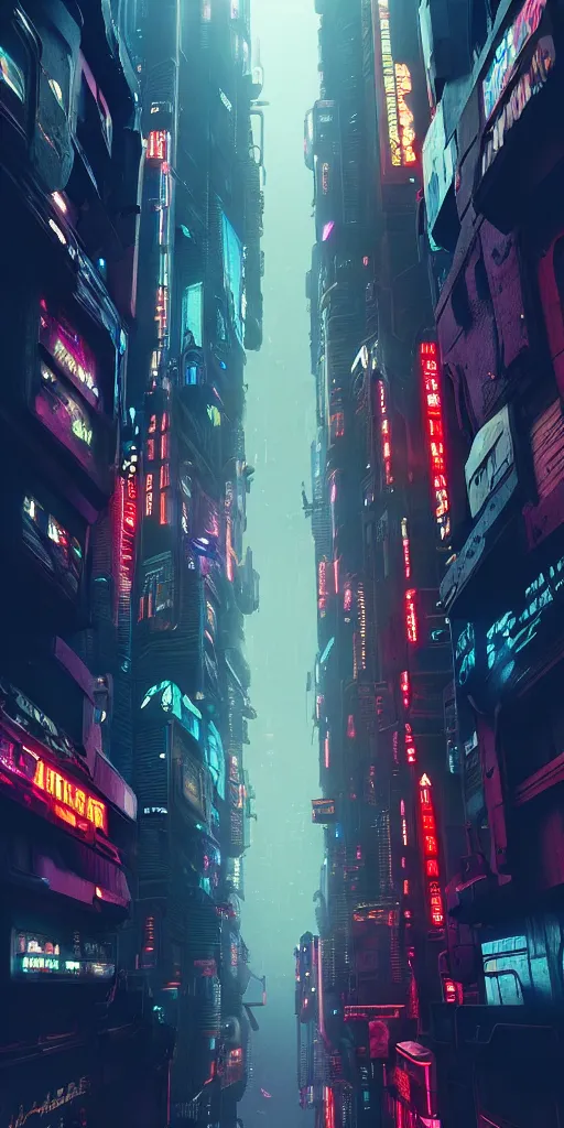 Prompt: low angle, epic cyberpunk cityscape :: blade runner, James Guilleard, beeple ,laurie greasley, dan mcpharlin :: ornate, dynamic, particulate, rich colors, intricate, elegant, highly detailed, centered, artstation, smooth, sharp focus, octane render, 3d