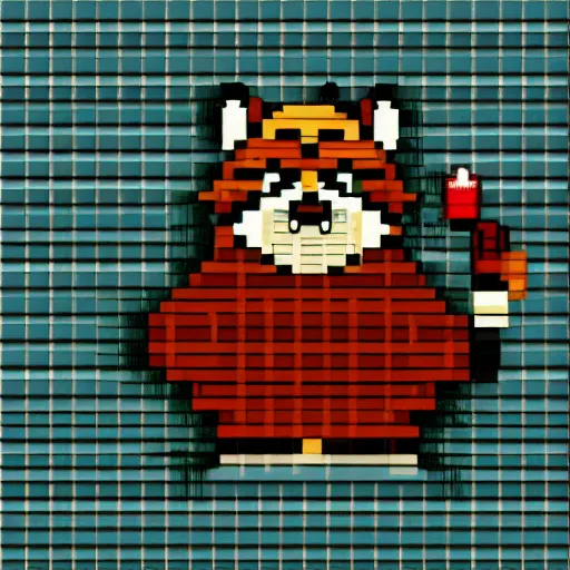 Image similar to pixel art of a chubby raccoon playing an oversized tuba