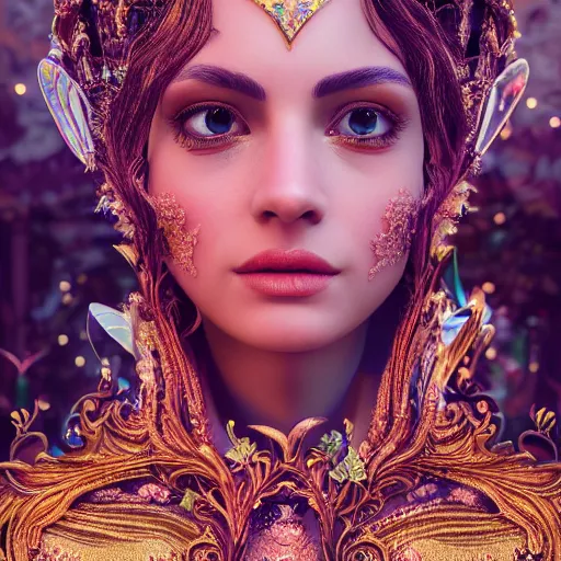 Image similar to portrait of princess, beautiful, attractive, glowing, ornate and intricate, jaw dropping, dynamic lighting, colorful, fairy tale, intricate and detailed, 4 k octane render