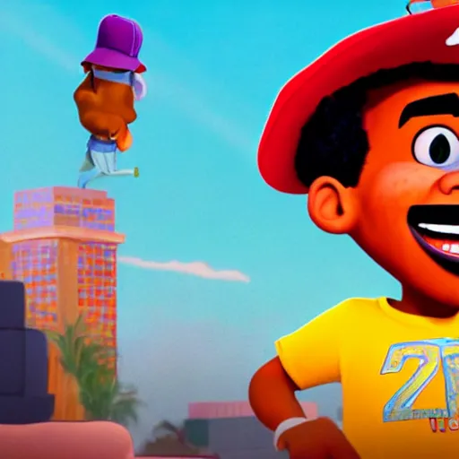 Image similar to a tv still of Chance The Rapper starring in a 2006 Pixar Animated movie