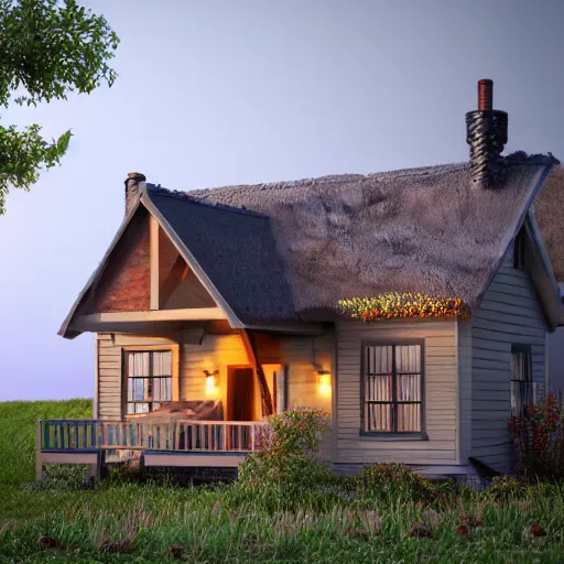 Image similar to cottage core, ultra realistic, 3D render, cozy