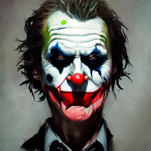 Image similar to joker, crazy face, hand covering face, paint by greg rutkowski