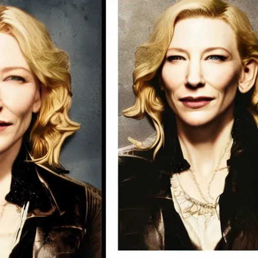 Image similar to wanted outlaw poster of cate blanchett,