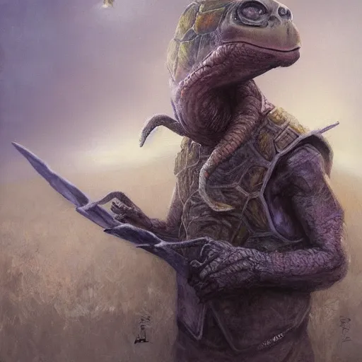 Prompt: anthropomorphic turtle hero by seb mckinnon