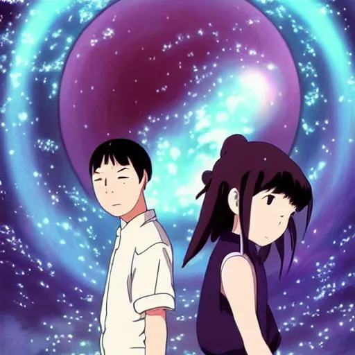 Image similar to Spirited away but in space, anime, amazing, beautiful
