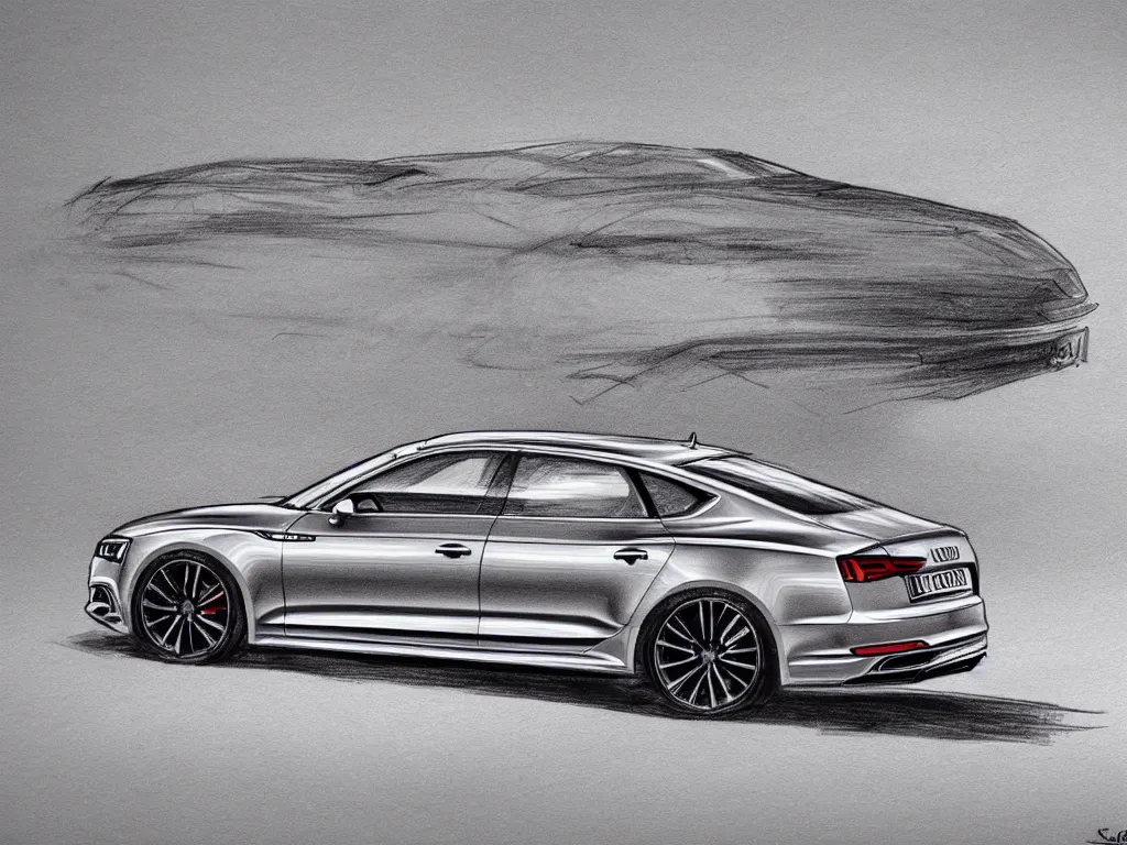 Image similar to a hand - drawn sketch of an audi s 5 sportback.