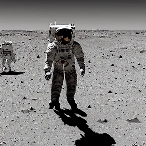 Image similar to an astronaut taking a picture with aliens on mars,