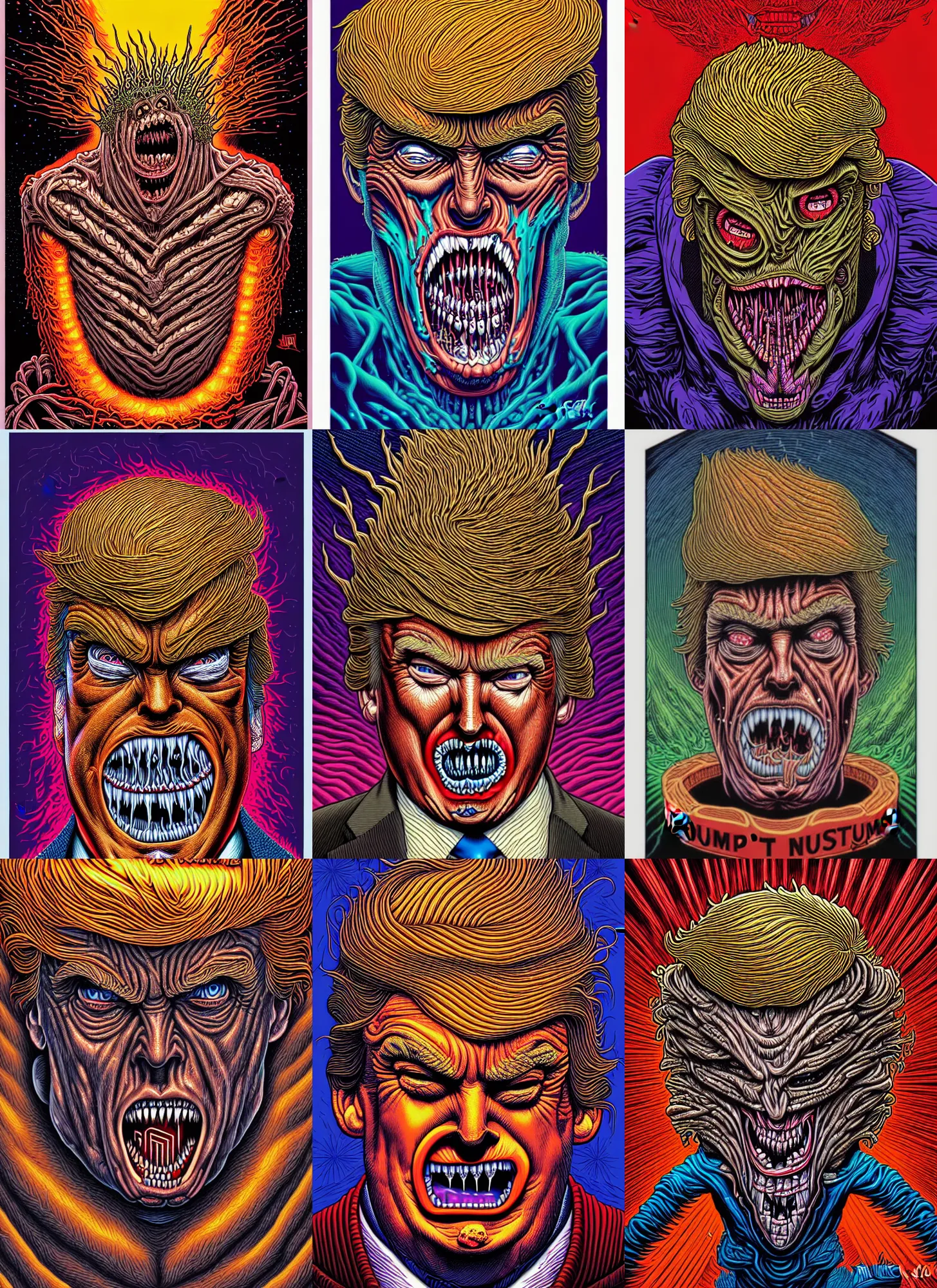 Prompt: donald trump's disgusting true form bursting from within, high details, intricate details, by dan mumford