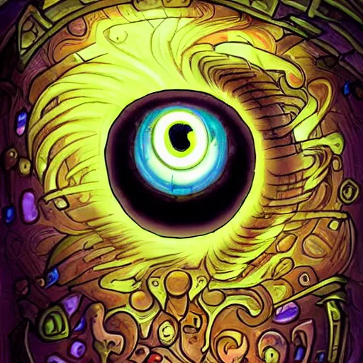 Image similar to giant eye magic spell, magic spell surrounded by magic smoke, hearthstone coloring style, epic fantasy style art, fantasy epic digital art