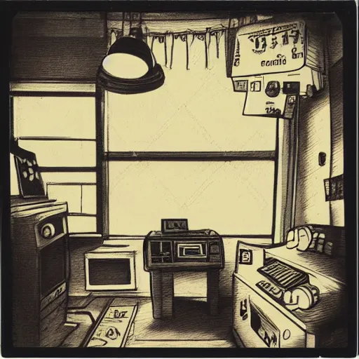 Prompt: a polaroid photograph of a control center, in the style of gary baseman, in the style of robert crumb, in the style of jim henson, cinematic lighting, soft lighting, surreal, pulp, romantic lighting, photorealism, award winning photo