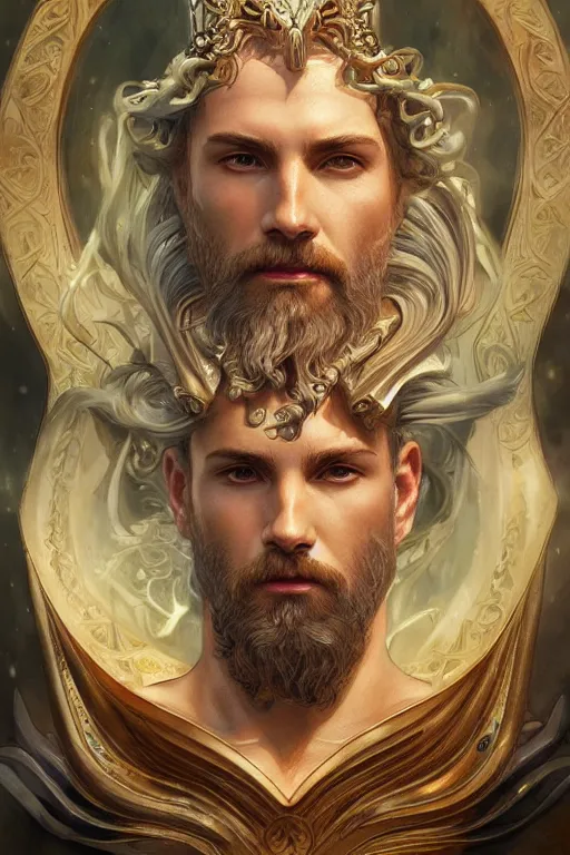 Prompt: portrait Poseidon god of sea with crown, sci-fi, fantasy, intricate, very very beautiful, elegant, highly detailed, digital painting, artstation, concept art, smooth, sharp focus, illustration, art by artgerm and greg rutkowski and alphonse mucha