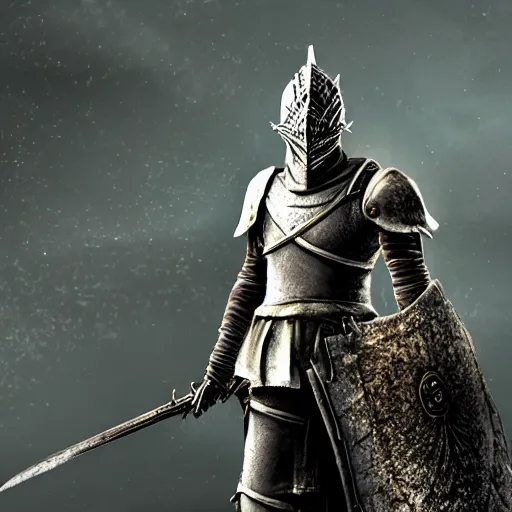 Prompt: Character from Dark Souls standing in a wide open field