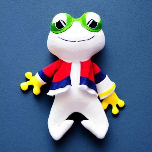 Prompt: frog wearing a sailor suit, plushie photography,