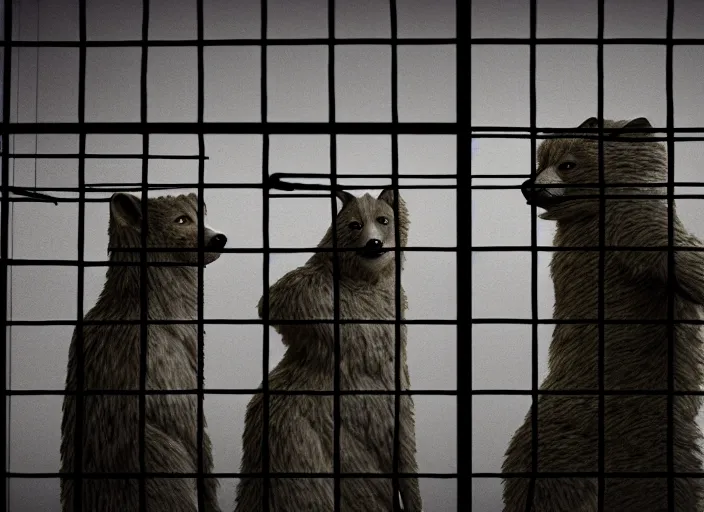 Image similar to guardian working in a furry prison, symmetrical, cinematic, real photography